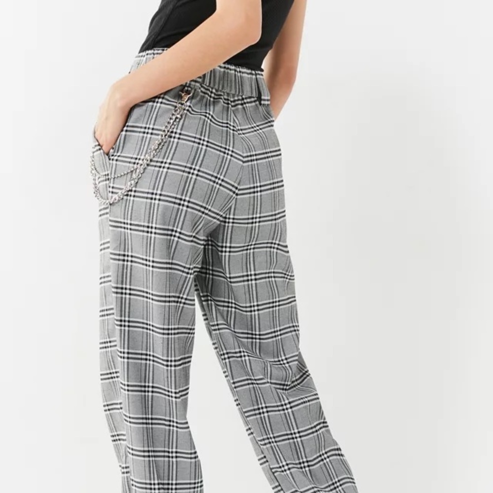 I. am. gia Revolve gray plaid checkered cobain high waist casual pants L - Picture 2 of 5